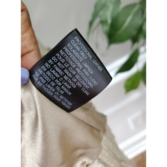 Bebe Women's Metalic Beige 100% Leather Long Sleeve High Neck Front Zip Jacket L - Picture 12 of 13